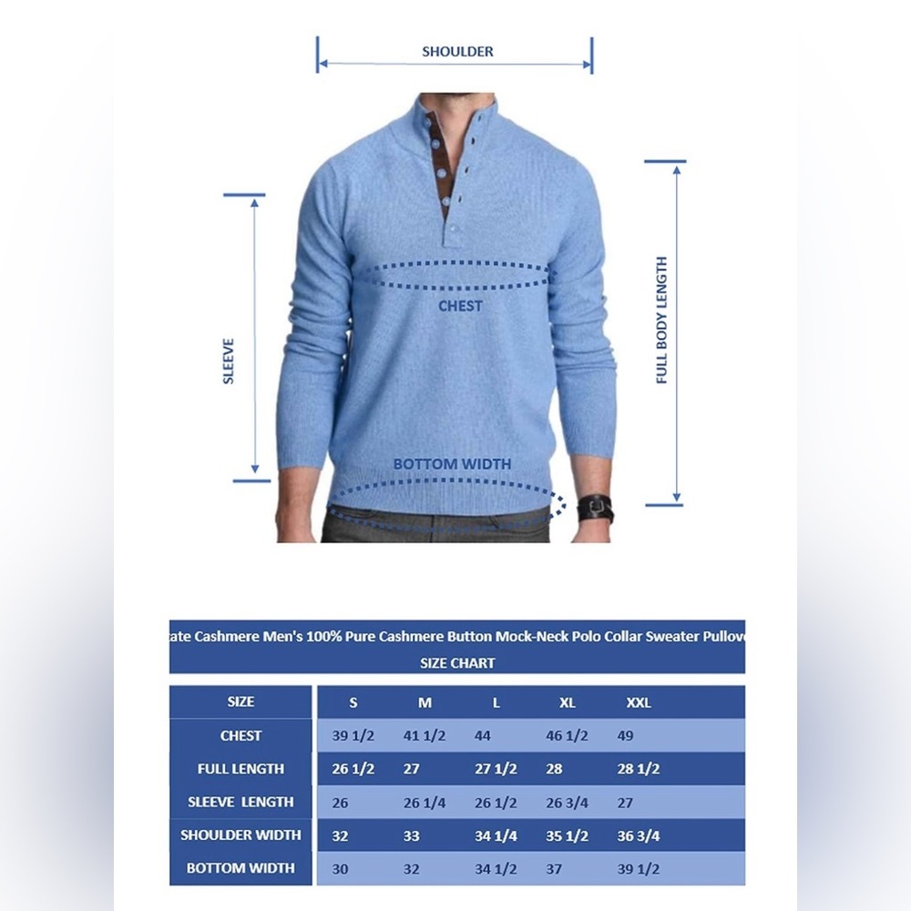 State Cashmere Men's Button Up 100% Pure Cashmere Polo Quarter Collar Pullover - Picture 6 of 9